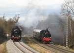 50 3501 mit dem DPE 33952 (Rottweil-Schwennigen (Neckar) und 75 1118 mit dem DPE 33960 (Rottweil-Spaichingen) bei Rottweil-Saline am 28. Oktober 2009.