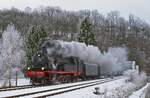 Ein Hauch von Winter: Am 21.01.2023 durchfährt 78 468 mit einem Sonderzug von Münster nach Winterberg Freienohl 