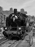 Die frisch lackierte Dampflokomotive RAG D-724  9  (ex 80 030) auf der Drehscheibe des Eisenbahnmuseums in Bochum-Dahlhausen. (September 2018)