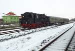 Am 11.02.2018 fährt der Leerzug aus Blankenburg in Wernigerode ein, um eine Stunde später seine Gäste nach Rübeland zu bringen.