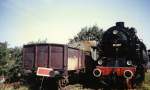 95 027  in Erfurt-West um 1988 neben offenen Gterwagern, ORWO-Foto