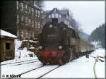 Am 24.Februar 1994 erreicht 95 1016 mit einem P-Zug den Bahnhof Lauscha