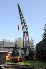 Lok 310 „Crefeld“ mit Kran im Dampflokmuseum Hermeskeil am 7.