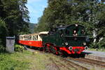 Mallet 11 sm kommt am 07.09.2024 aus Oberzissen zurück nach Brohl Bf. Für die Steilstrecke von Oberzissen nach Engeln hat die Diesellok D5 übernommen.