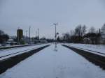 Ansicht auf die Ausfahrt des Oberkotzauer Bahnhofs Richtung Bayreuth.