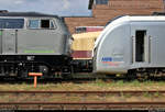 Detailansicht der Scharfenbergkupplung zwischen 218 468-7 der Regio Infra Service Sachsen GmbH (RISS) und 1440 837 (Alstom Coradia Continental) von Transdev Regio Ost (Mitteldeutsche Regiobahn | MRB).