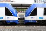 Zwei Transdev BRB Alstom Lint 54 gekuppelt in München Hbf am 14.08.20