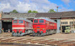 120 198 des DB Museum und V200 507 der EBS ausgestellt am 28.05.2022 im BW Weimar