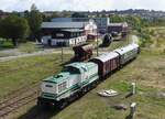 V 100 003, 9280 1201 003-1 D-LDK mit zwei Servicewagen am 28.9.2024 in Gera am BW, zur Versorgung der 52 8079-1