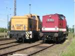 Hier links 106 067-2 und rechts 110 228-4, diese beiden Loks standen am 13.6.2009 nahe Bad Belzig.
