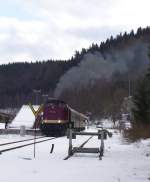 BR 112 331-4 der Ostschsischen Eisenbahnfreunde fhrt am 21.03.08 aus dem Bahnhof Annaberg-Buchholz Sd aus.