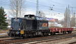 LOCON 217 (92 80 1203 123-5 D-LOCON) mit Drehgestell-Flachwagen am 20.03.18 Berlin-Springpfuhl.