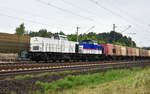 PRESS 203 051-8 und 203 052-7 in Doppeltraktion mit Innofreight-Container, unterwegs in Richtung Lüneburg. Höhe Bardowick, 26.06.2018.