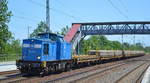 PRESS  204 013-3  (NVR-Nummer: 92 80 1203 216-7 D-PRESS) mit einem Güterzug Oberbaustoffwagen mit Betonschwellen am 13.06.19 Saarmund Bhf.