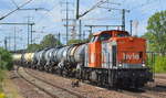 hvle V160.9 (NVR-Nummer: 92 80 1203 141-7 D-HVLE) mit Kesselwagenzug (Schwefelsäure) am 08.08.19 Durchfahrt Bahnhof Flughafen Berlin-Schönefeld. 