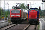 Zwei ex DR Lokomotiven am 14.5.2007 im HBF Helmstedt.