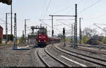 VDE 8 Komplexmaßnahme Halle Rosengarten–Angersdorf  ▶ Standort: Bahnhof Angersdorf    Nach einem Rangiermanöver kommt 203 114-4 (Lok 22 | 202 415-6 | 112 415-5 | 110 415-7 | DR V