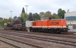 Locon Lok 202 steht mit ihrem Bauzug im Bahnhof von Eppingen.
