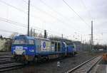 Die V206 und die V105  Sally  beide von der Rurtalbahn rangeiern in Aachen-West.  Aufgenommen vom Bahnsteig in Aachen-West. Bei Regenwolken am Kalten Nachmittag vom 25.2.2015.