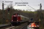 Zum 23.12.2011 gibt es die V100 2091 mit dem ersten Weihnachtssonderzug nach Aachen in Eilendorf und die 110 435-5 im Aachener Hbf.