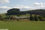 212 133 zieht einen Kurhessenbahnsonderzug von Korbach nach Brillon und konnte am 01.09.12 bei Rehna aufgenommen werden.