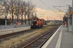 Am Samstag den 13.2.2016 kommen die 214 009 und hinten daran die 214 029 durch Korschenbroich nach Rheydt Rangierbahnhof gefahren. 