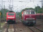 V 160 003  Lollo  rollt in den Rangierbahnhof Nrnberg ein.