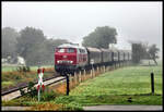 Als Aushilfe für die noch nicht fertige Dampflok 78468 war am 29.09.2024 die Lollo V 160002 vor dem Teutoexpress im Einsatz auf der Teutoburger Wald Eisenbahn. An diesem Tag standen bei Eisenbahn Tradition Pendelfahrten zwischen Lengerich und Bad Laer auf dem Programm. Bei der ersten Tour herrschte teilweise noch dichter Nebel. Aber auch der hat so seinen Reiz, wie ich meine. In der Bauernschaft Lienen-Büggelieht hielt ich den Zug um 10.28 Uhr im Bild fest.