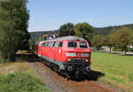 218 443-0 mit dem RE 3209 (Donaueschingen-Ulm Hbf) in Möhringen 9.8.18