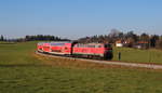 Im November 2018 nutzte ich die Chance das erste und letzte Mal Züge der DB Regio AG auf der König-Ludwig-Bahn zu fotografieren. 
Zu sehen ist hier 218 424 mit dem RE München - Füssen bei Weizern-Hopferau.

Weizern-Hopferau, 17. November 2018