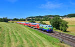 218 443 mit einem RE2 am 15.07.2024 bei Escheldorf.