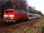 218 247-5 mit RE 10212 Langenberg-Borken auf Bahnhof Deuten am 27-2-2000.