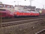 Eine Doppel Traktion von Br 218. Die beiden Schleppen einen TGV Thalys ab in Kln West am 6.2.10