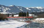 Der Baureihe 218 sind auf der Nebenbahn zwischen Immenstadt und Oberstdorf nur noch wenige Leistungen geblieben – die DB wickelt den Groteil der Fahrten mittlerweile mit Triebwagen der Baureihe