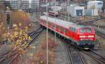 218 468 schiebt am 13.11.10 ihren RE nach Leipzig aus Hof Richtung Reichenbach(Vogtl.)