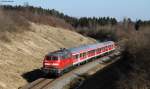 IRE 3215 (Neustadt(Schwarzw)-Ulm Hbf) mit Schublok 218 326-7 bei Dggingen 10.3.12