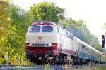 DPN24870, der erste Sonderzug zum Kurhessenbahnfest am 1.9.2012 mit 218 105 und einer schnen IC-Wagen Einheit von Korbach nach Brilon Stadt kurz hinter Korbach.