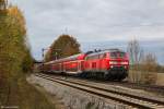 218 400 mit RB 27039 am 27.10.2013 in Thann Matzbach.