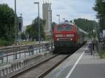 Am 23.Juni 2012 fuhr 218 345,mit den Kurswagen Köln-Heringsdorf,in den Bahnhof Wolgast.