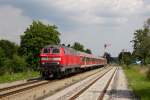 218 461-2 mit dem RE 57412 (München Hbf - Memmingen) bei der Einfahrt in Sontheim (Schwab) am 24.07.14