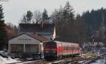 IRE 3215 (Neustadt(Schwarzw)-Ulm Hbf) mit Schublok 218 435-6 in Löffingen 6.1.15