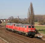 218 406 und 218 xxx als Tfzf (R) 70633 (Kassel Rbf–Bremen-Sebaldsbrck) am 23.03.2012 zwischen Godenau und Banteln