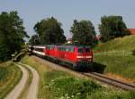 Die 218 416 und die 218 428 mit einem EC nach Zürich am 03.07.2015 unterwegs bei Stetten.