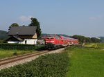 Die 218 429 mit einem umgeleiteten RE nach Lindau am 24.09.2016 unterwegs bei Aichstetten.