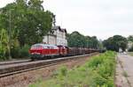 218 492-7 und 212 297-6 (Rennsteigbahn) zu sehen am 26.08.19 in Pößneck oberer Bahnhof mit einem Holzzug.