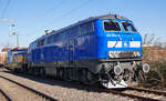 Lokomotive 218 054-7 am 03.03.2022 vom S-Bahngleis in Mönchengladbach Hbf aus fotografiert.