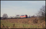 V 200116 mit Sz 27864 nach Hamburg erreicht hier am 11.03.1994 um 10.38 Uhr die Landesgrenze NRW - Niedersachsen bei Hasbergen.