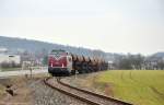 V270.10 (92 80 1221 124-1 D-SGL) mit Schotterzug 92186 beim Schottern am 23.03.2013 bei Schweighof (Strecke Amberg - Schnaittenbach)