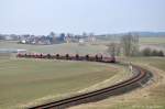 V270.10 (92 80 1221 124-1 D-SGL) mit Schotterzug 92186 beim Schottern am 23.03.2013 bei Gebenbach (Strecke Amberg - Schnaittenbach)