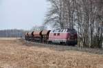 V270.10 (92 80 1221 124-1 D-SGL) mit Schotterzug 92186 beim Schottern am 23.03.2013 bei Hirschau (Strecke Amberg - Schnaittenbach)